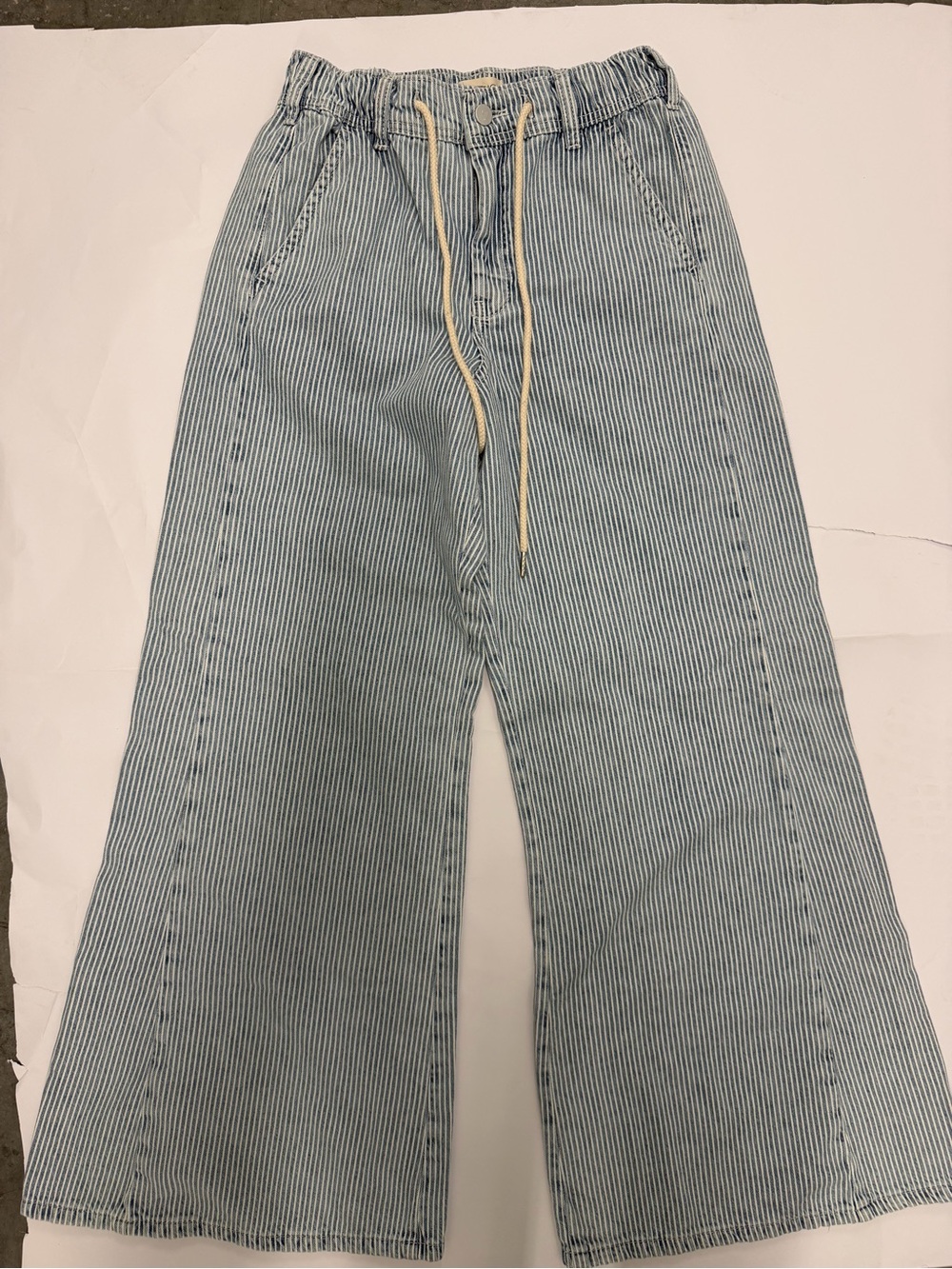 Pilcro Blue & White Pinstripe Wide-Leg Drawstring Jeans